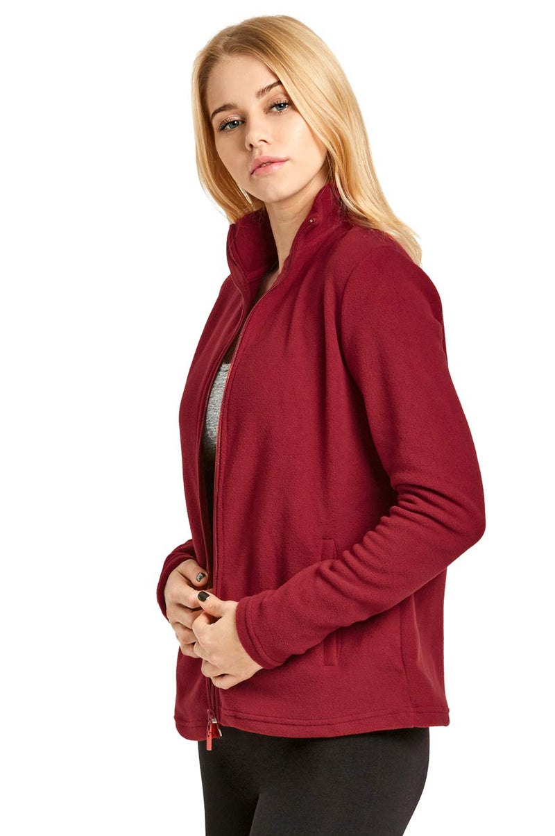 Sofra Women's Polar Fleece Full Zip Up Winter Jacket (M, Burgundy) - Image 2